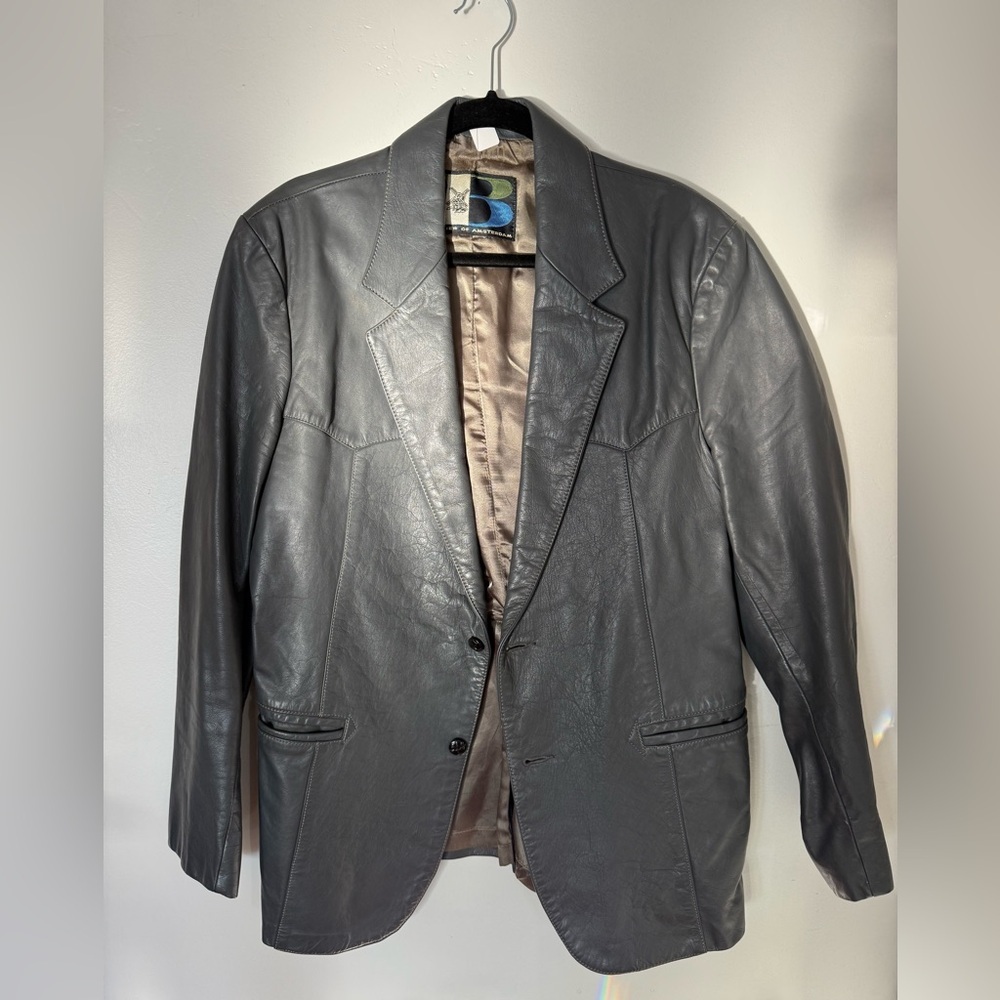 Men's Vintage Slate Gray Leather Blazer